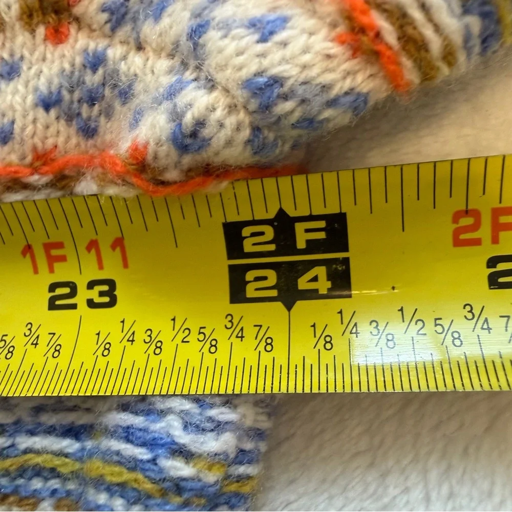 EUC J. Crew Lambs Wool Blend Fair Isle Collared Sweater Blue Orange Cream Birds